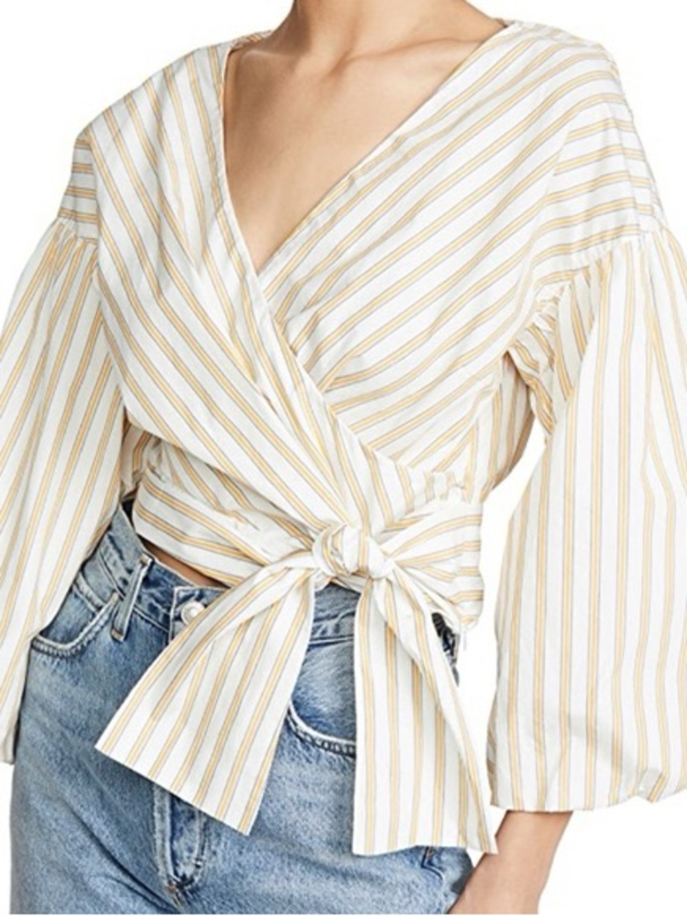 Derek Lam 10 Crosby Top 6 Striped Yellow White Marigold Poplin Blouse Women’s